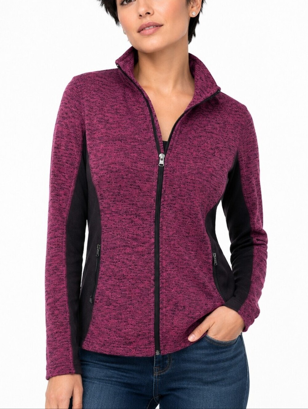 MARC NEW YORK  Magenta and Black Zip Up Sweatershirt.